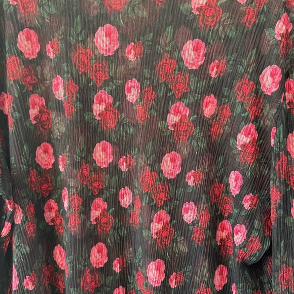 Sheer Black Floral Mesh Top – Plus Size (2XL Approx) Romantic Rose Print - Picture 2 of 4